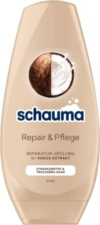 Schauma Spülung Repair & Pflege (250 ml), Haarspülung mit Kokos-Extrakt pflegt trockenes Haar, Reparatur-Spülung für bis zu 3 x bessere Kämmbarkeit  