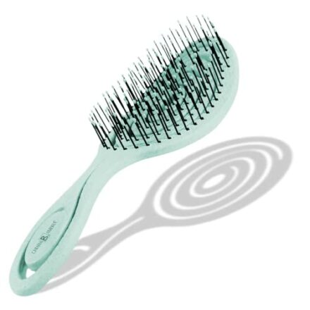 CHIARA AMBRA Spiral Haarbürste, Stroh, türkis Haarbürste ohne Ziepen, Entwirrbürste geeignet für Locken & lange Haare von Damen,Herren & Kinder, Kopfhaut Massagebürste, klimaneutrale Bürste  