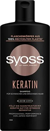 Syoss Shampoo Keratin (440 ml), Haarshampoo für schwaches und brüchiges Haar, füllt und glättet die Haarfaser, Formel mit Blauem Lotus & Amino-Komplex  